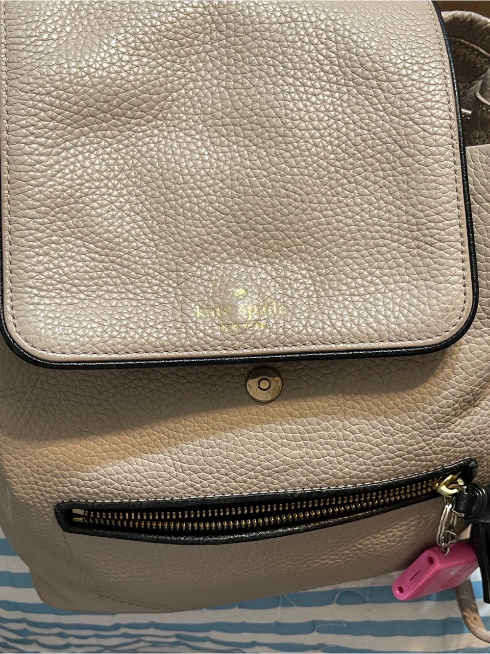 kate spade Pebbled Leather Flap Backpack in Taupe